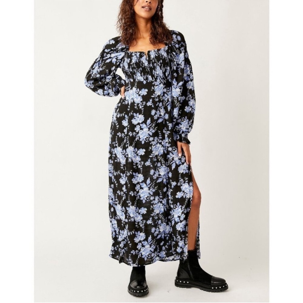 Free People Jaymes Floral Print Midi Long Sleeve Dress